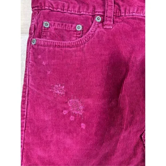 American Eagle Outfitters Women's 100 % Cotton Magenta Pink Corduroy Distressed - Picture 2 of 12